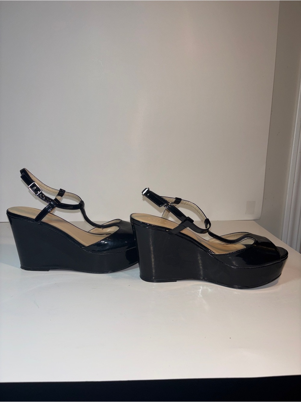 le chateau Black Patent Wedge Sandals